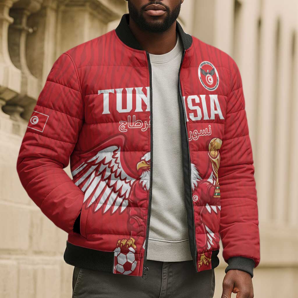 Custom Tunisia Football Bomber Puffer Jacket Eagles of Carthage Rise - African Pride