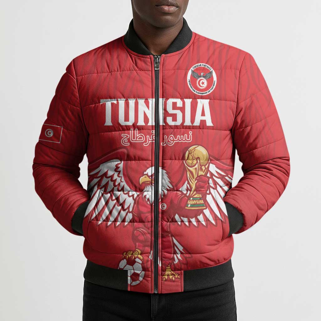 Custom Tunisia Football Bomber Puffer Jacket Eagles of Carthage Rise - African Pride