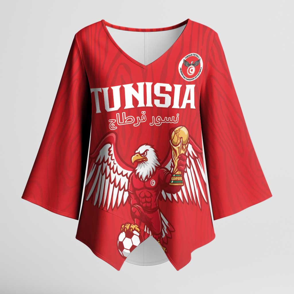 Custom Tunisia Football Kimono Sleeve Blouse Eagles of Carthage Rise - African Pride