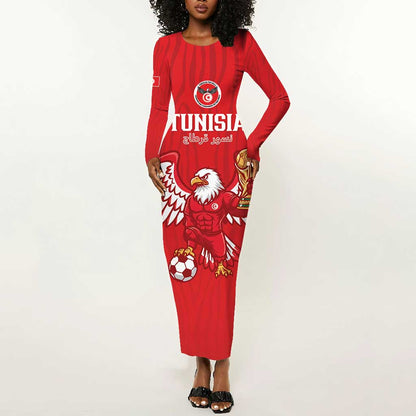 Custom Tunisia Football Long Sleeve Bodycon Dress Eagles of Carthage Rise - African Pride