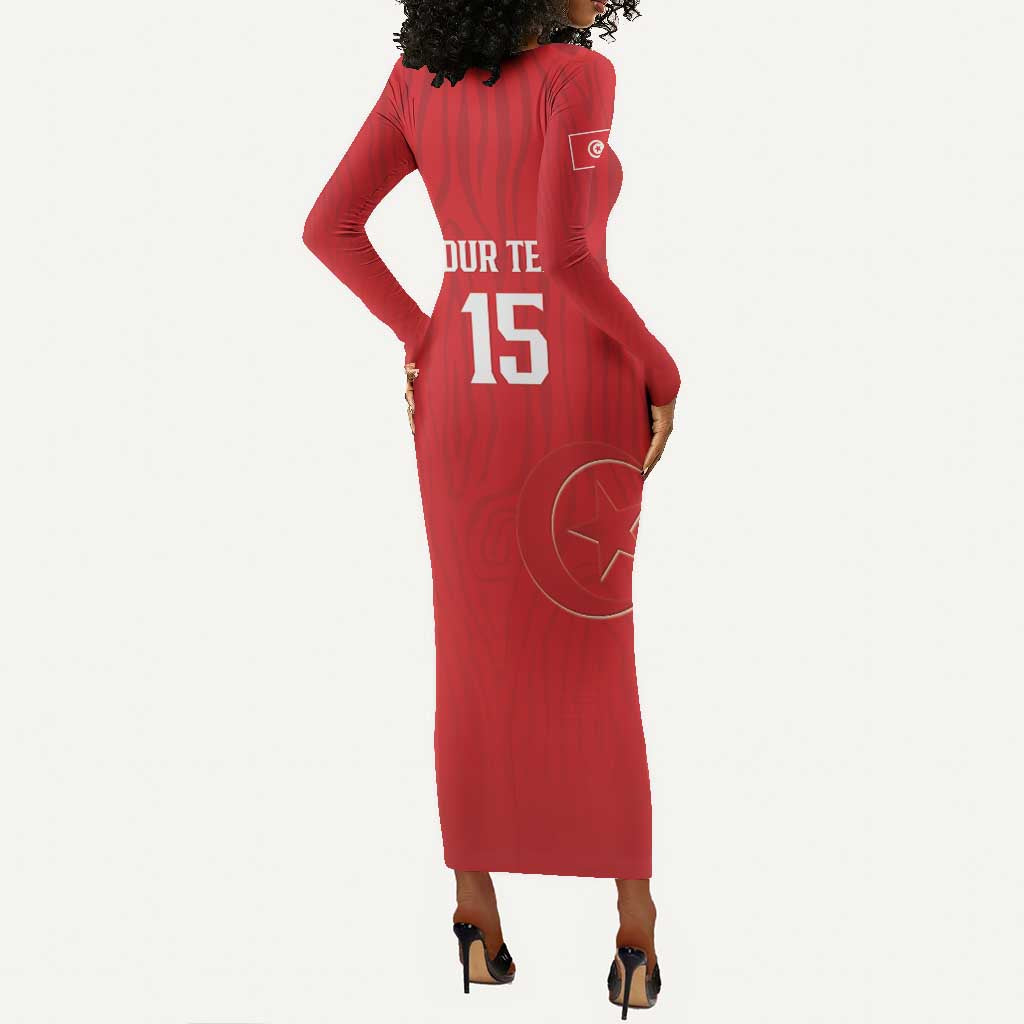 Custom Tunisia Football Long Sleeve Bodycon Dress Eagles of Carthage Rise - African Pride