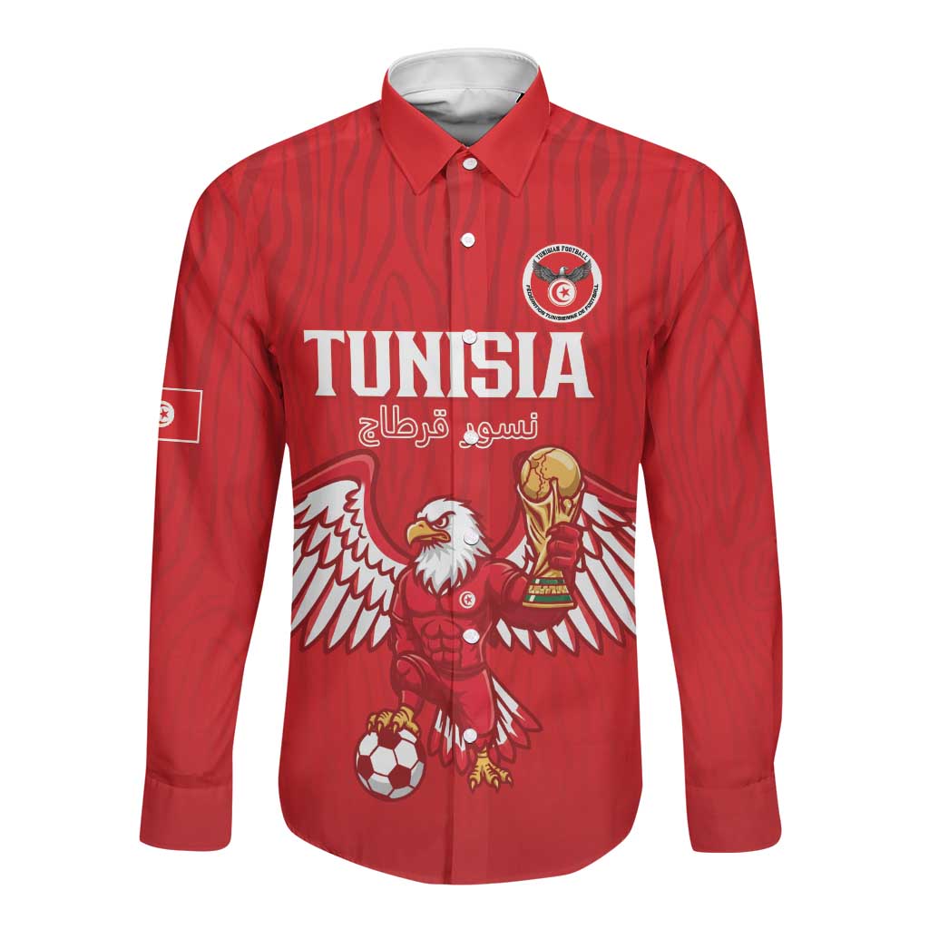 Custom Tunisia Football Long Sleeve Button Shirt Eagles of Carthage Rise - African Pride