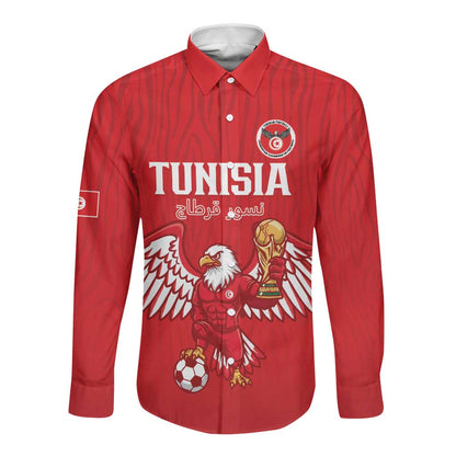 Custom Tunisia Football Long Sleeve Button Shirt Eagles of Carthage Rise - African Pride