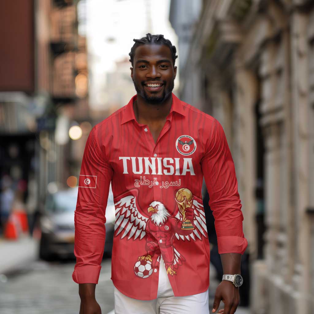 Custom Tunisia Football Long Sleeve Button Shirt Eagles of Carthage Rise - African Pride
