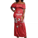 Custom Tunisia Football Off Shoulder Maxi Dress Eagles of Carthage Rise - African Pride