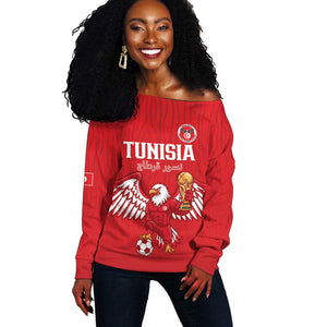 Custom Tunisia Football Off Shoulder Sweater Eagles of Carthage Rise - African Pride