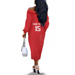 Custom Tunisia Football Off The Shoulder Long Sleeve Dress Eagles of Carthage Rise - African Pride