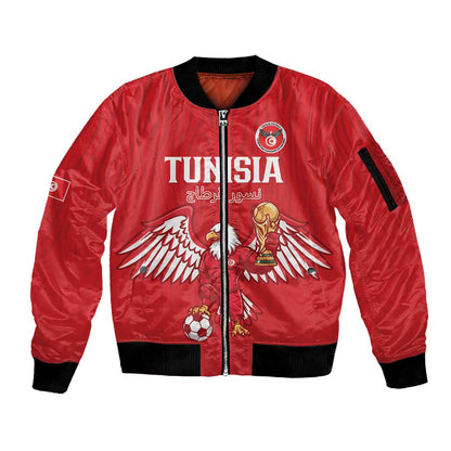 Custom Tunisia Football Sleeve Zip Bomber Jacket Eagles of Carthage Rise - African Pride