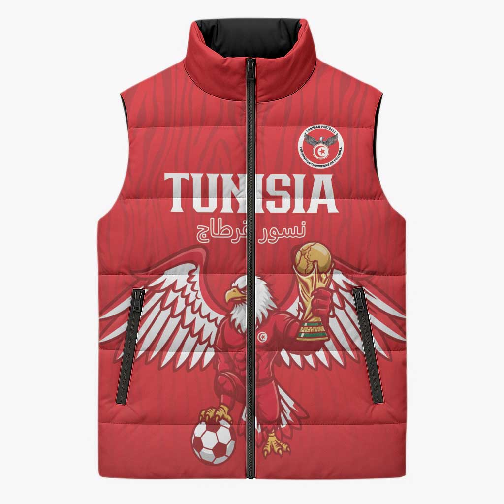 Custom Tunisia Football Sleeveless Puffer Jacket Eagles of Carthage Rise - African Pride