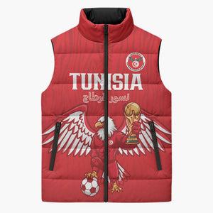 Custom Tunisia Football Sleeveless Puffer Jacket Eagles of Carthage Rise - African Pride