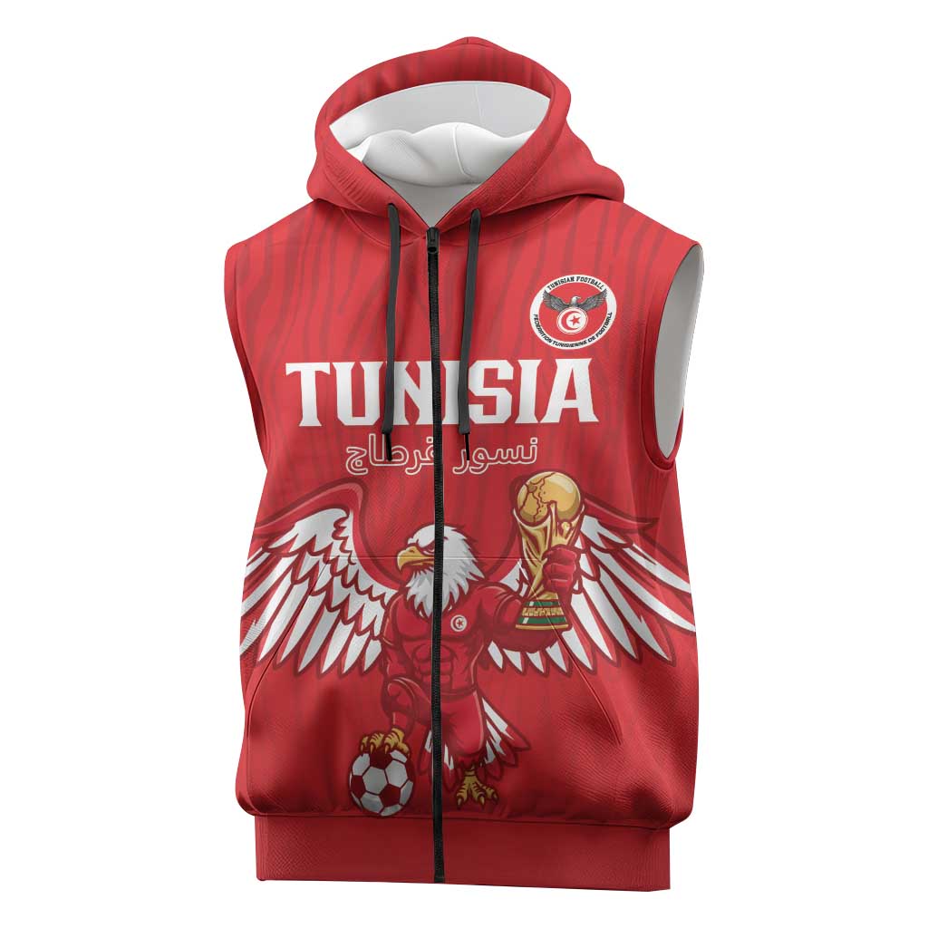 Custom Tunisia Football Sleeveless Zip Hoodie Eagles of Carthage Rise - African Pride