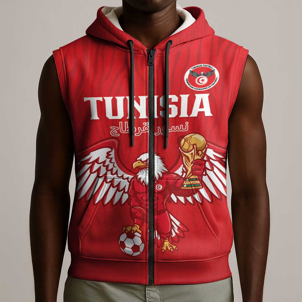 Custom Tunisia Football Sleeveless Zip Hoodie Eagles of Carthage Rise - African Pride