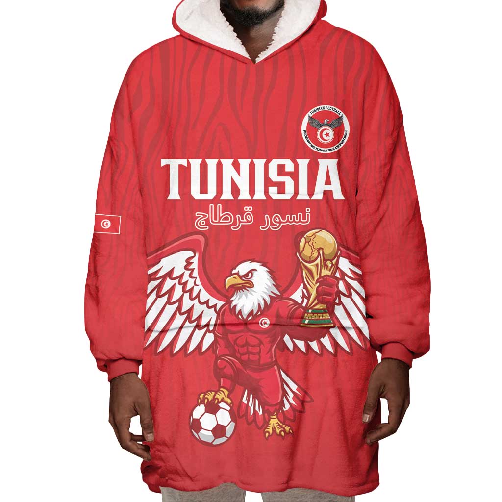 Custom Tunisia Football Wearable Blanket Hoodie Eagles of Carthage Rise - African Pride