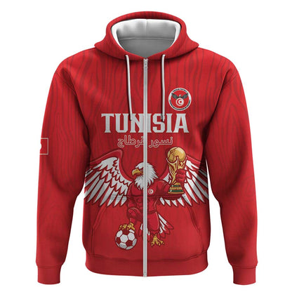 Custom Tunisia Football Zip Hoodie Eagles of Carthage Rise - African Pride