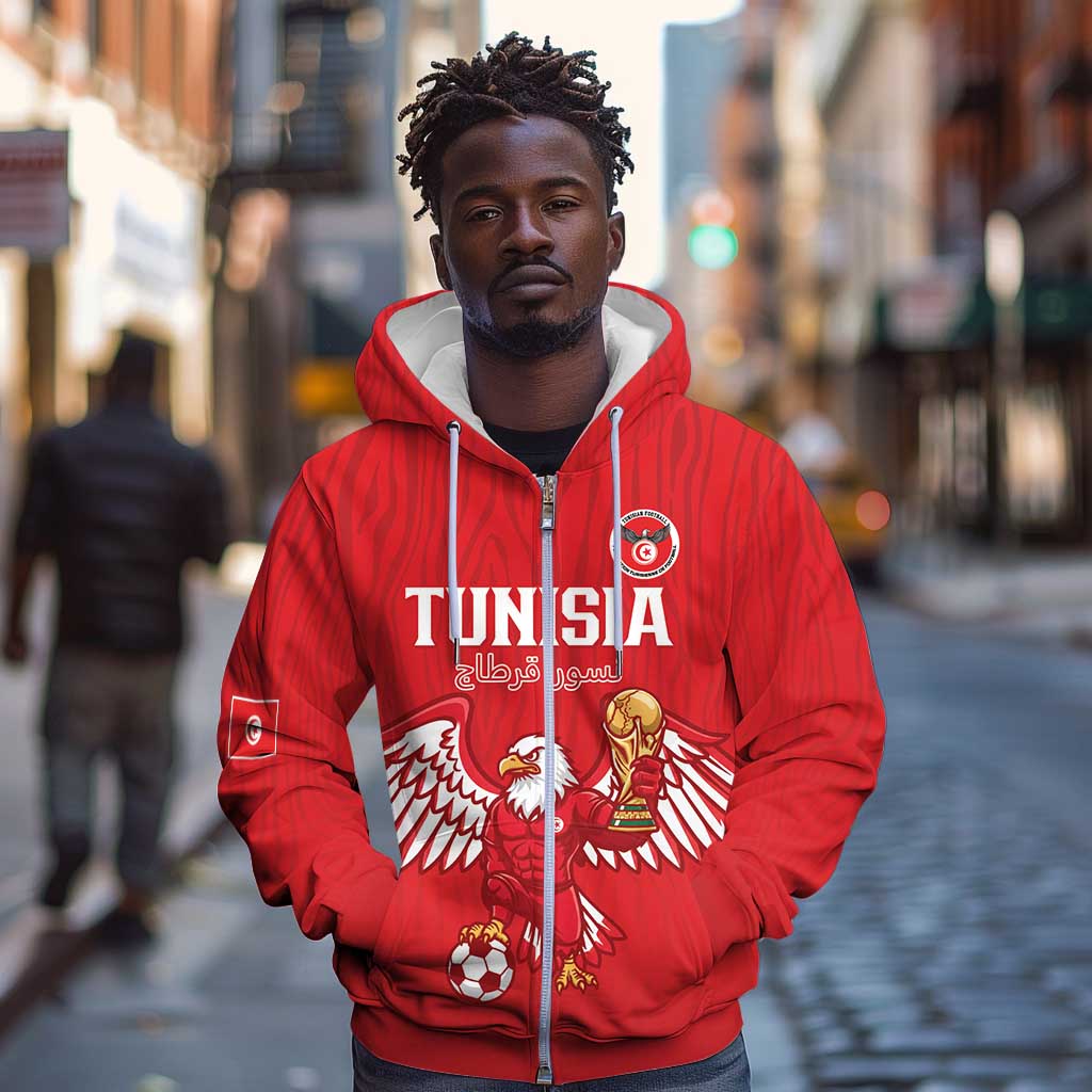 Custom Tunisia Football Zip Hoodie Eagles of Carthage Rise - African Pride