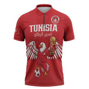 Custom Tunisia Football Zipper Polo Shirt Eagles of Carthage Rise - African Pride