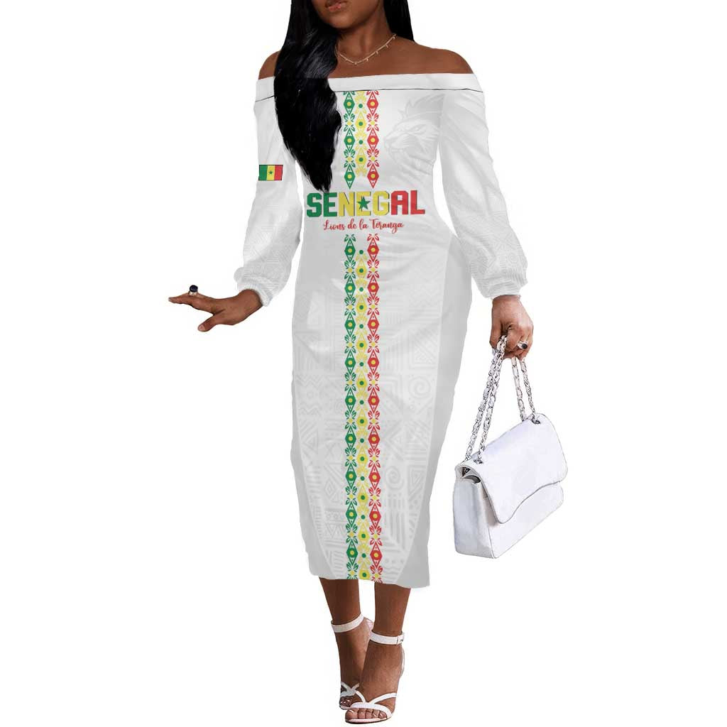 Custom Senegal Football Off The Shoulder Long Sleeve Dress Go Champions Lions de la Teranga - African Pride