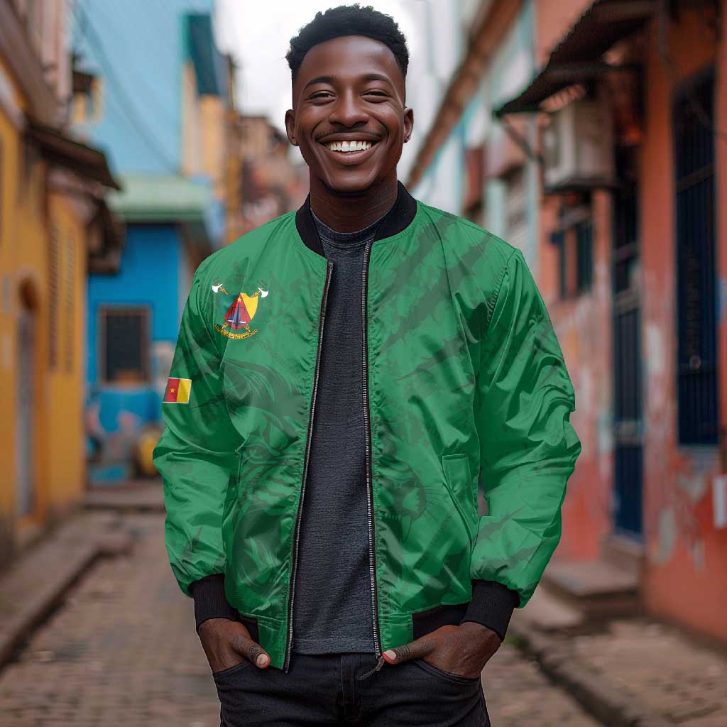 Custom Cameroon Football Bomber Jacket Go Les Lions Indomptables Go - African Pride