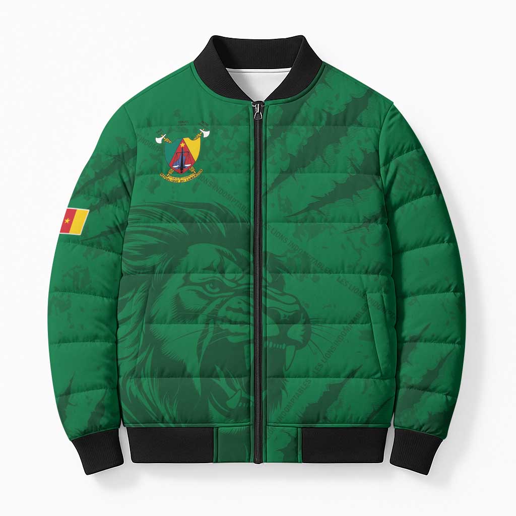 Custom Cameroon Football Bomber Puffer Jacket Go Les Lions Indomptables Go - African Pride