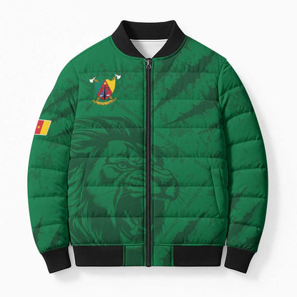 Custom Cameroon Football Bomber Puffer Jacket Go Les Lions Indomptables Go - African Pride
