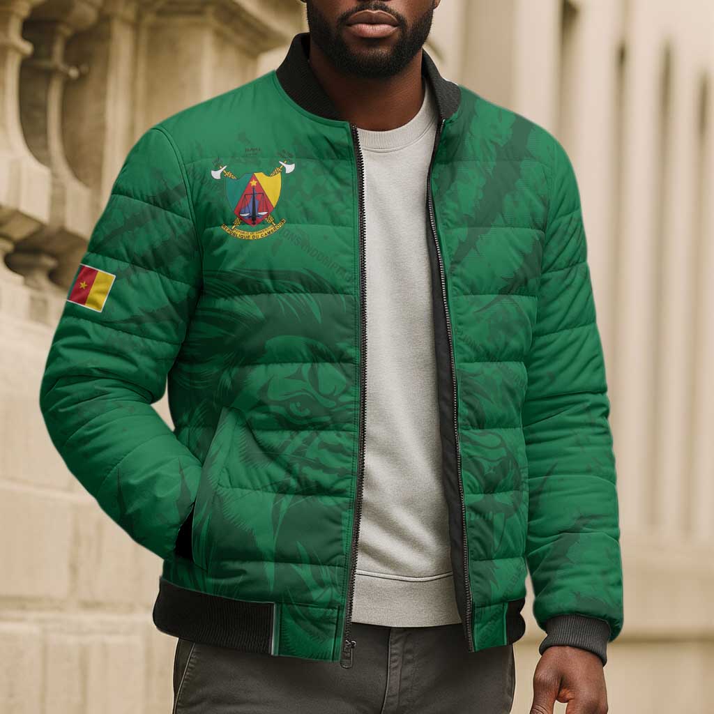 Custom Cameroon Football Bomber Puffer Jacket Go Les Lions Indomptables Go - African Pride
