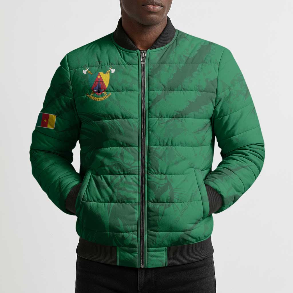 Custom Cameroon Football Bomber Puffer Jacket Go Les Lions Indomptables Go - African Pride