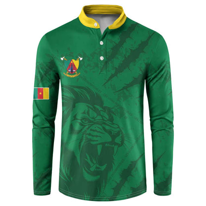 Custom Cameroon Football Button Sweatshirt Go Les Lions Indomptables Go