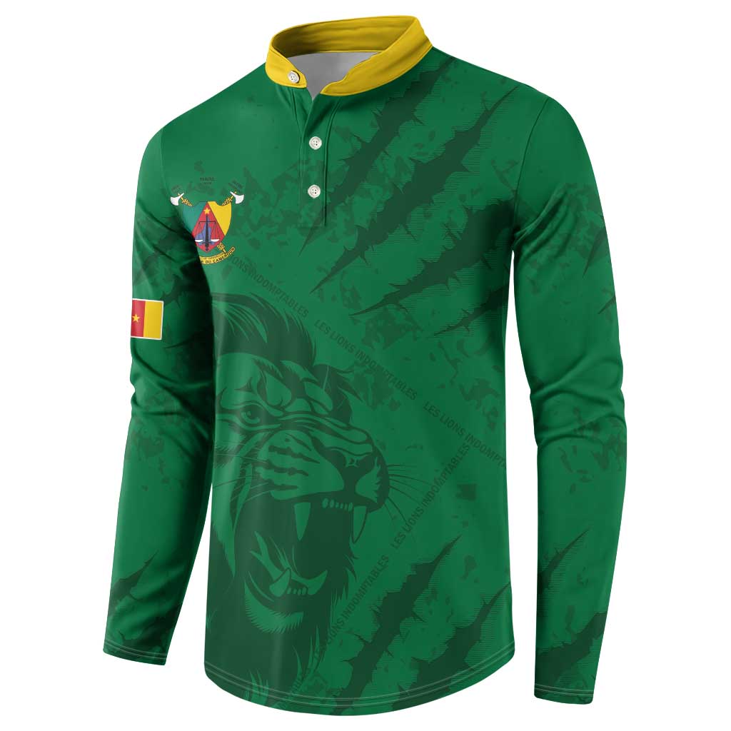 Custom Cameroon Football Button Sweatshirt Go Les Lions Indomptables Go