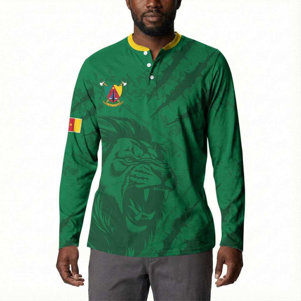 Custom Cameroon Football Button Sweatshirt Go Les Lions Indomptables Go