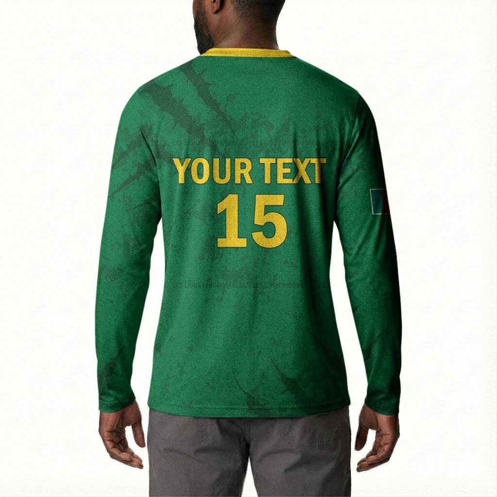 Custom Cameroon Football Button Sweatshirt Go Les Lions Indomptables Go