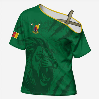 Custom Cameroon Football Cross Shoulder Shirt Go Les Lions Indomptables Go - African Pride