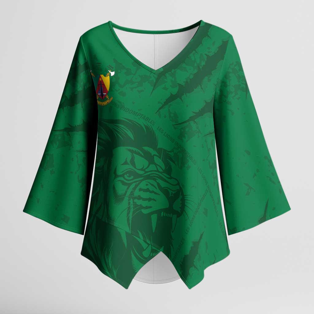 Custom Cameroon Football Kimono Sleeve Blouse Go Les Lions Indomptables Go - African Pride