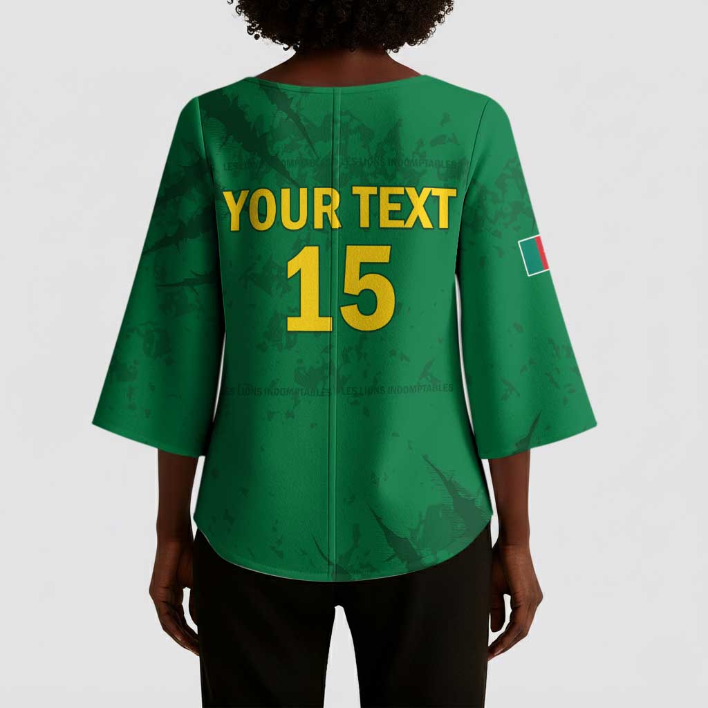 Custom Cameroon Football Kimono Sleeve Blouse Go Les Lions Indomptables Go - African Pride
