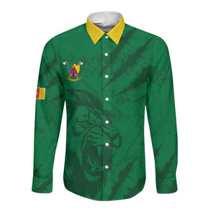 Custom Cameroon Football Long Sleeve Button Shirt Go Les Lions Indomptables Go - African Pride