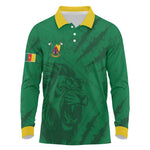 Custom Cameroon Football Long Sleeve Polo Shirt Go Les Lions Indomptables Go - African Pride