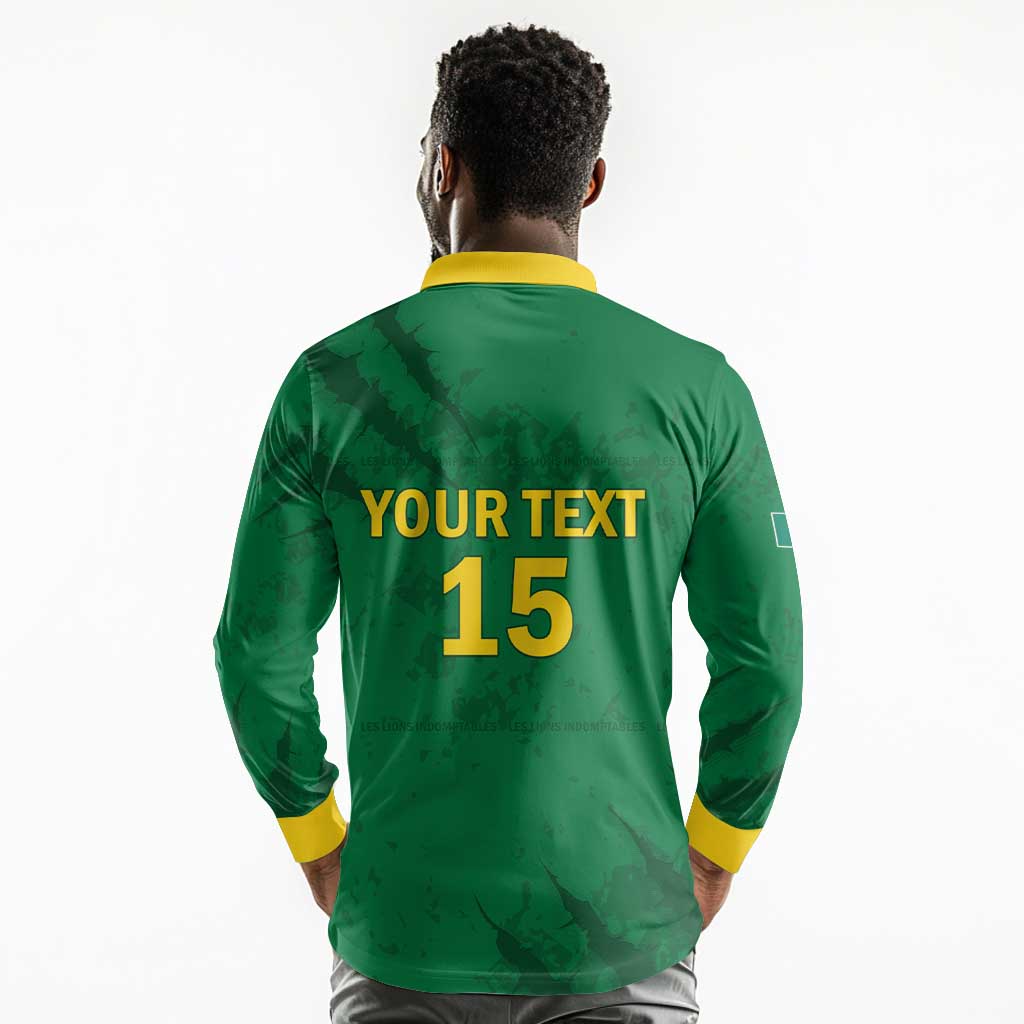 Custom Cameroon Football Long Sleeve Polo Shirt Go Les Lions Indomptables Go - African Pride
