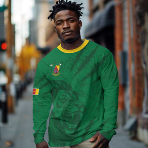 Custom Cameroon Football Long Sleeve Shirt Go Les Lions Indomptables Go - African Pride