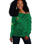 Custom Cameroon Football Off Shoulder Sweater Go Les Lions Indomptables Go - African Pride