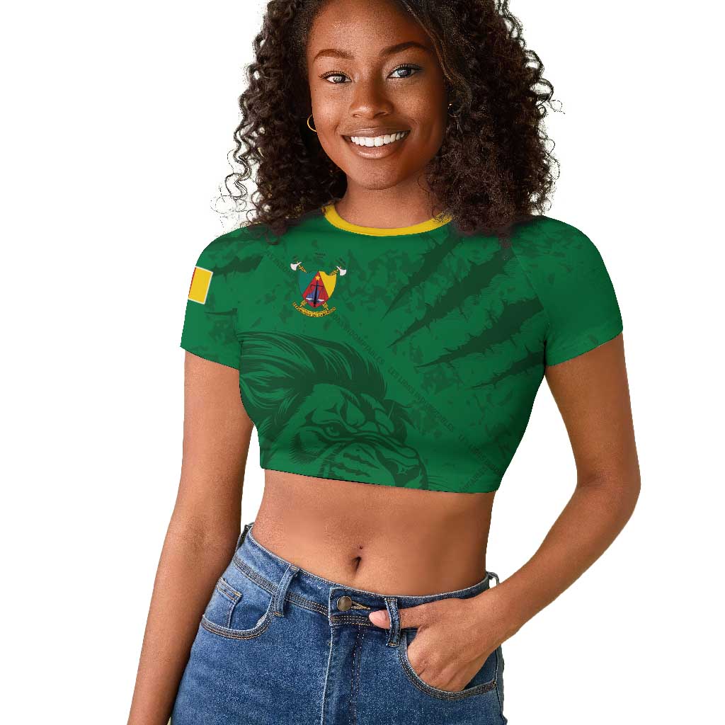Custom Cameroon Football Raglan Cropped T shirt Go Les Lions Indomptables Go LT15