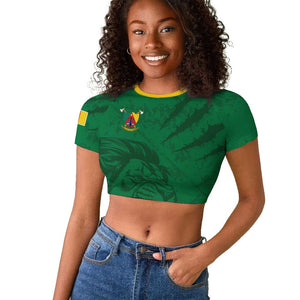 Custom Cameroon Football Raglan Cropped T shirt Go Les Lions Indomptables Go LT15
