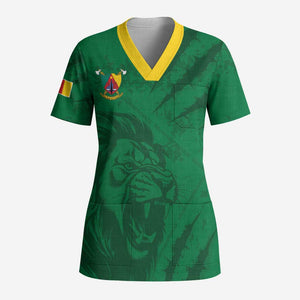 Custom Cameroon Football Scrub Top Go Les Lions Indomptables Go - African Pride