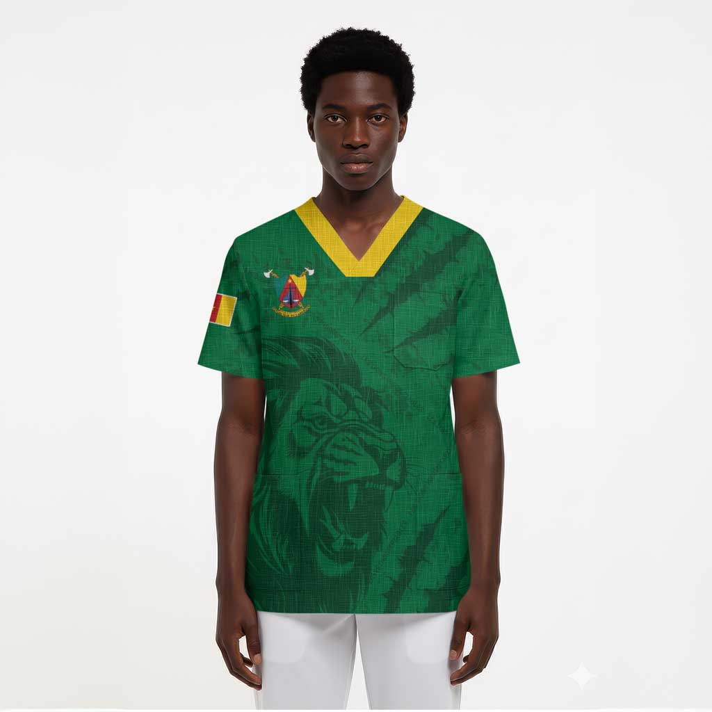 Custom Cameroon Football Scrub Top Go Les Lions Indomptables Go - African Pride