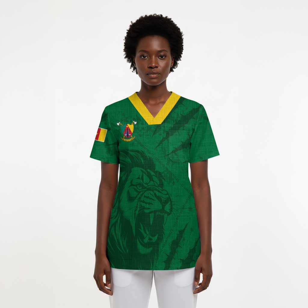 Custom Cameroon Football Scrub Top Go Les Lions Indomptables Go - African Pride