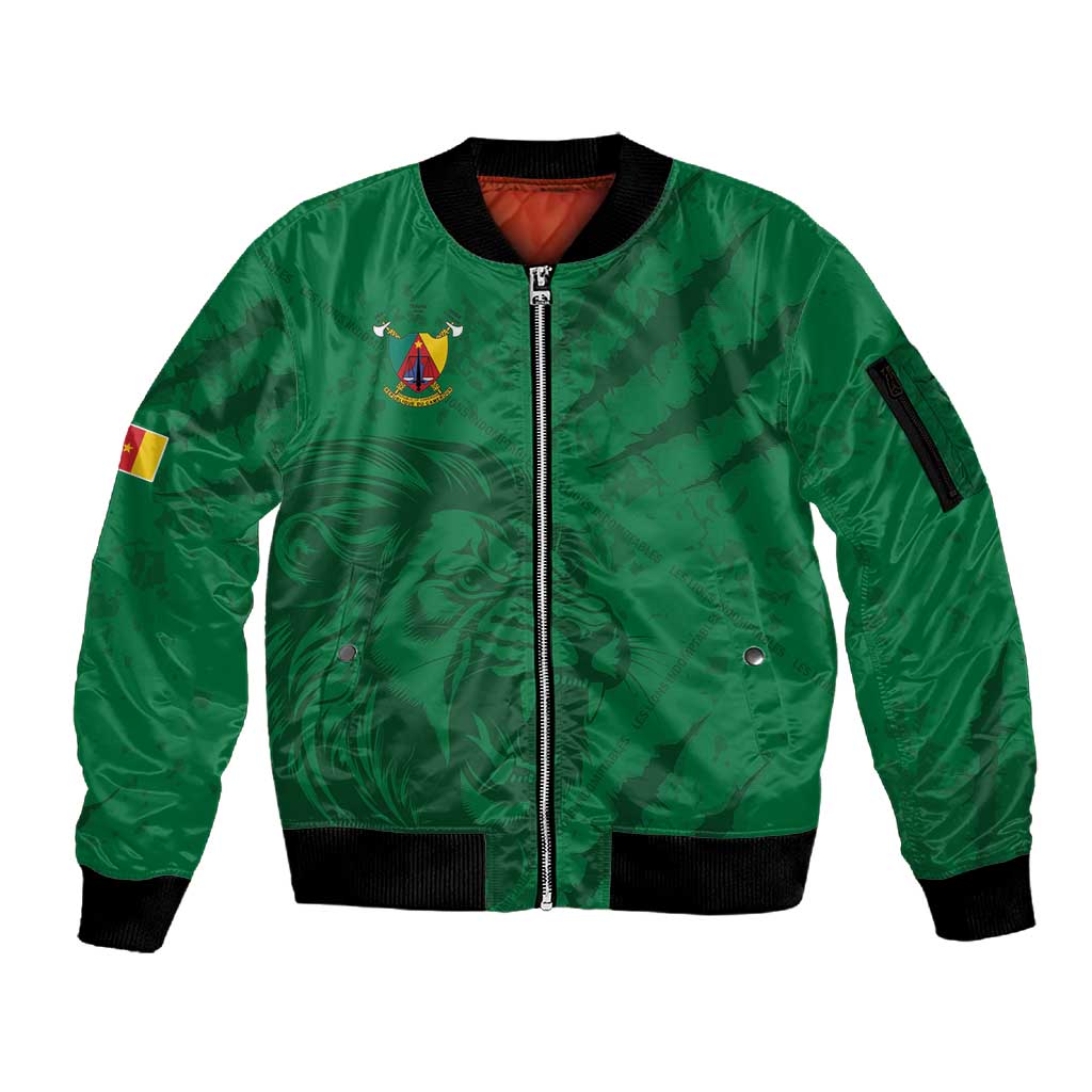 Custom Cameroon Football Sleeve Zip Bomber Jacket Go Les Lions Indomptables Go - African Pride
