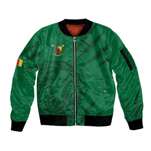 Custom Cameroon Football Sleeve Zip Bomber Jacket Go Les Lions Indomptables Go - African Pride