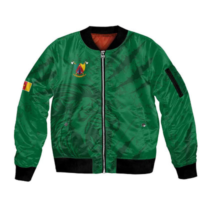 Custom Cameroon Football Sleeve Zip Bomber Jacket Go Les Lions Indomptables Go - African Pride