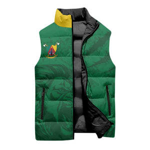 Custom Cameroon Football Sleeveless Puffer Jacket Go Les Lions Indomptables Go - African Pride