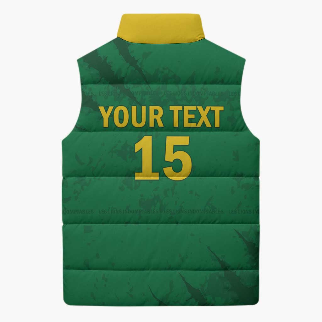 Custom Cameroon Football Sleeveless Puffer Jacket Go Les Lions Indomptables Go - African Pride