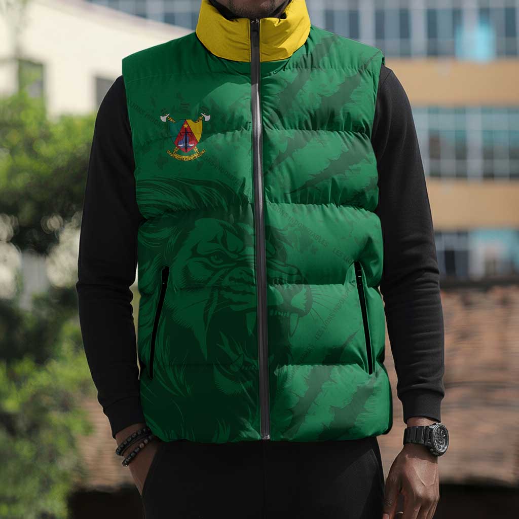 Custom Cameroon Football Sleeveless Puffer Jacket Go Les Lions Indomptables Go - African Pride