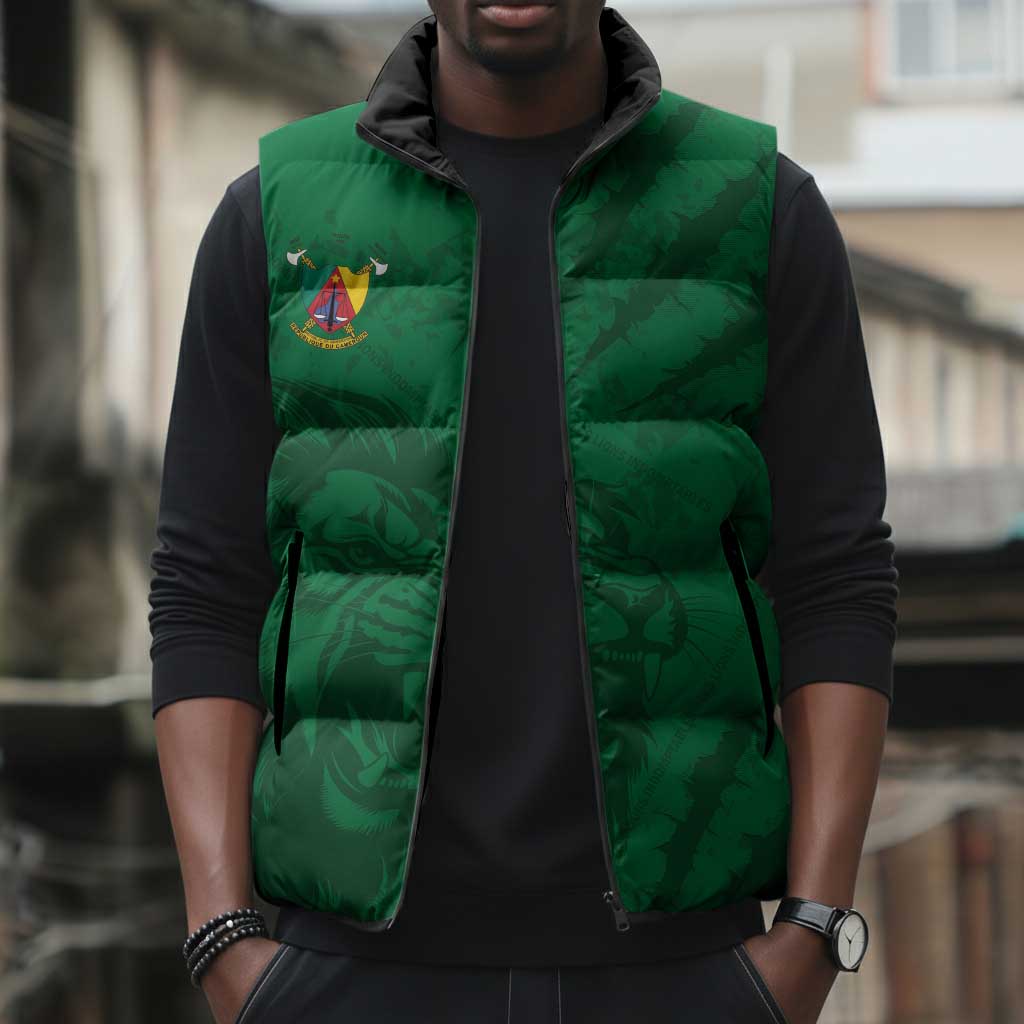 Custom Cameroon Football Sleeveless Puffer Jacket Go Les Lions Indomptables Go - African Pride